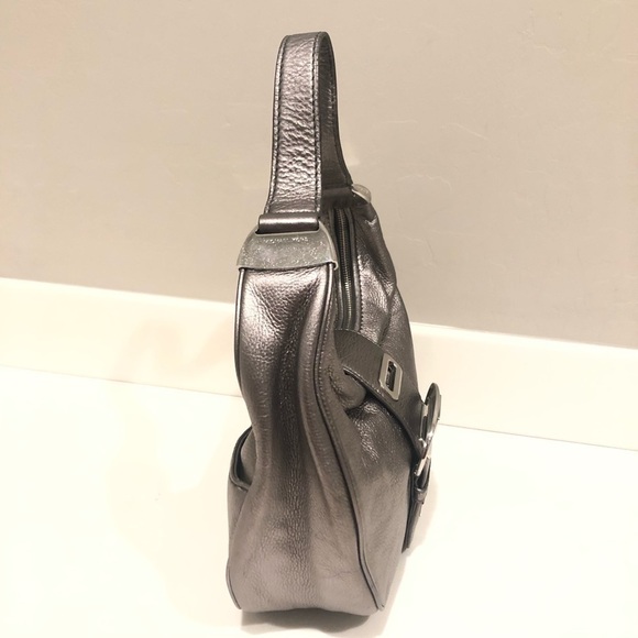 Michael Michael Kors Morgen halfmoon metallic pewter color hobo shoulder Bag,Y2K - Picture 5 of 16